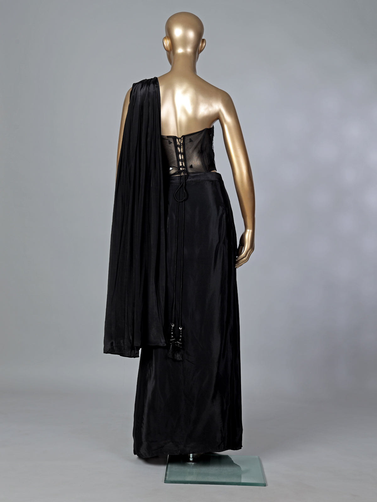 Black satin silk mirror designer suit with attached dupatta