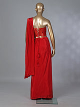 Red satin silk mirror designer suit with attached dupatta