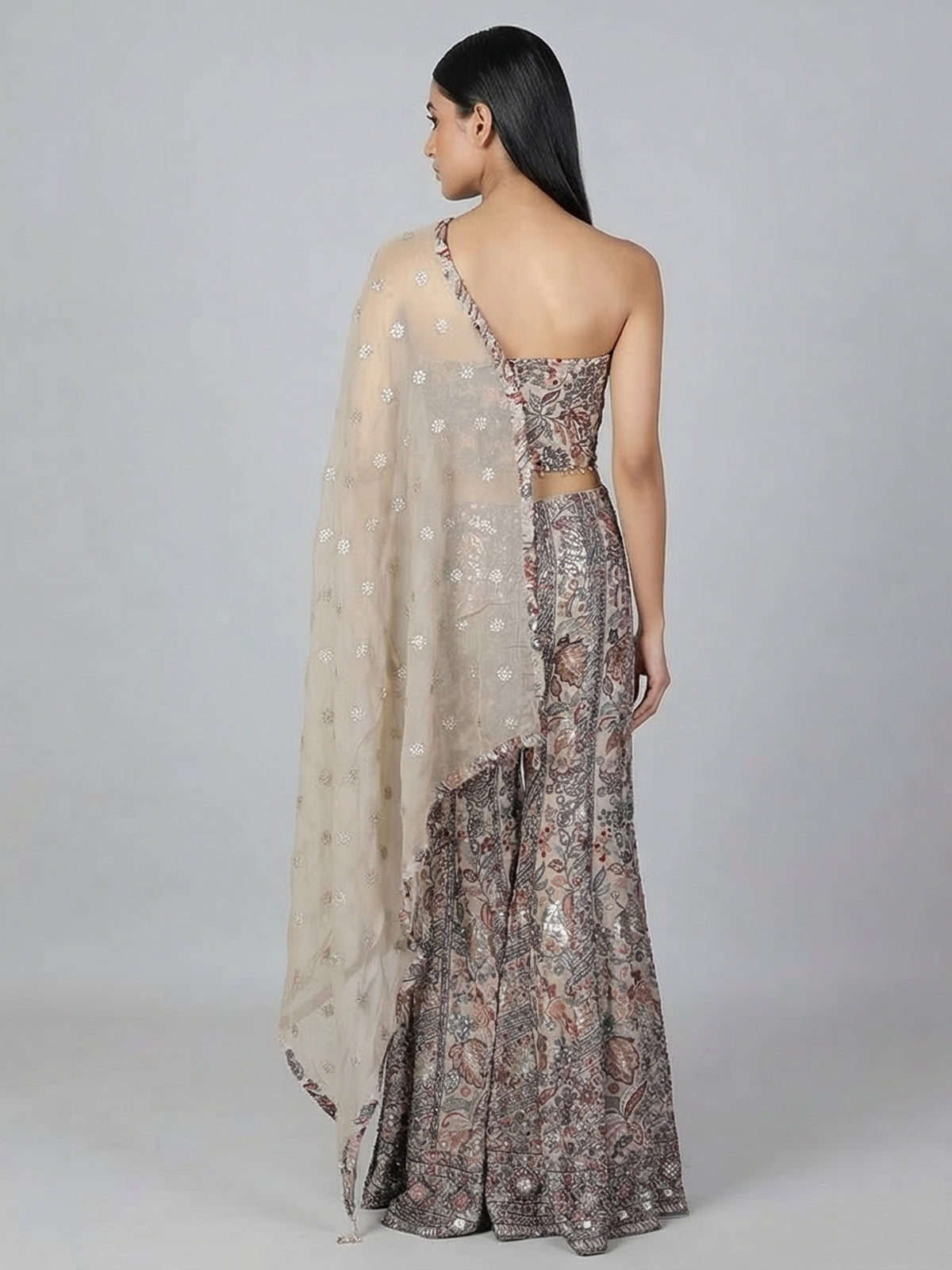 Grey georgette designer salwar suit with dupatta and palazzo