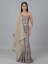 Grey georgette designer salwar suit with dupatta and palazzo