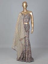 Grey georgette designer salwar suit with dupatta and palazzo