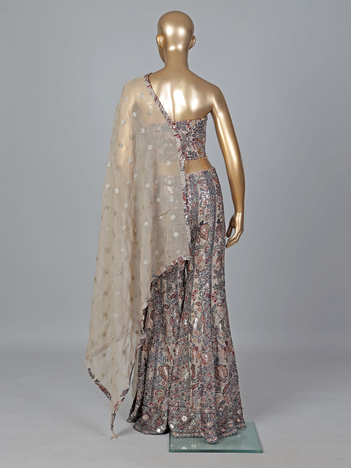Grey georgette designer salwar suit with dupatta and palazzo