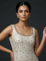 White georgette pakistani style salwar suit with palazzo