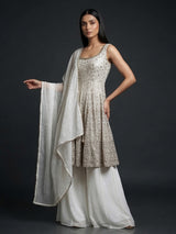 White georgette pakistani style salwar suit with palazzo
