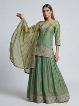 Pastel green silk lehenga style salwar suit with dupatta