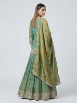 Pastel green silk lehenga style salwar suit with dupatta