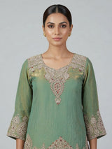 Pastel green silk lehenga style salwar suit with dupatta