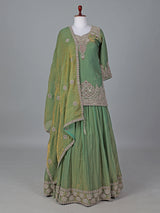 Pastel green silk lehenga style salwar suit with dupatta