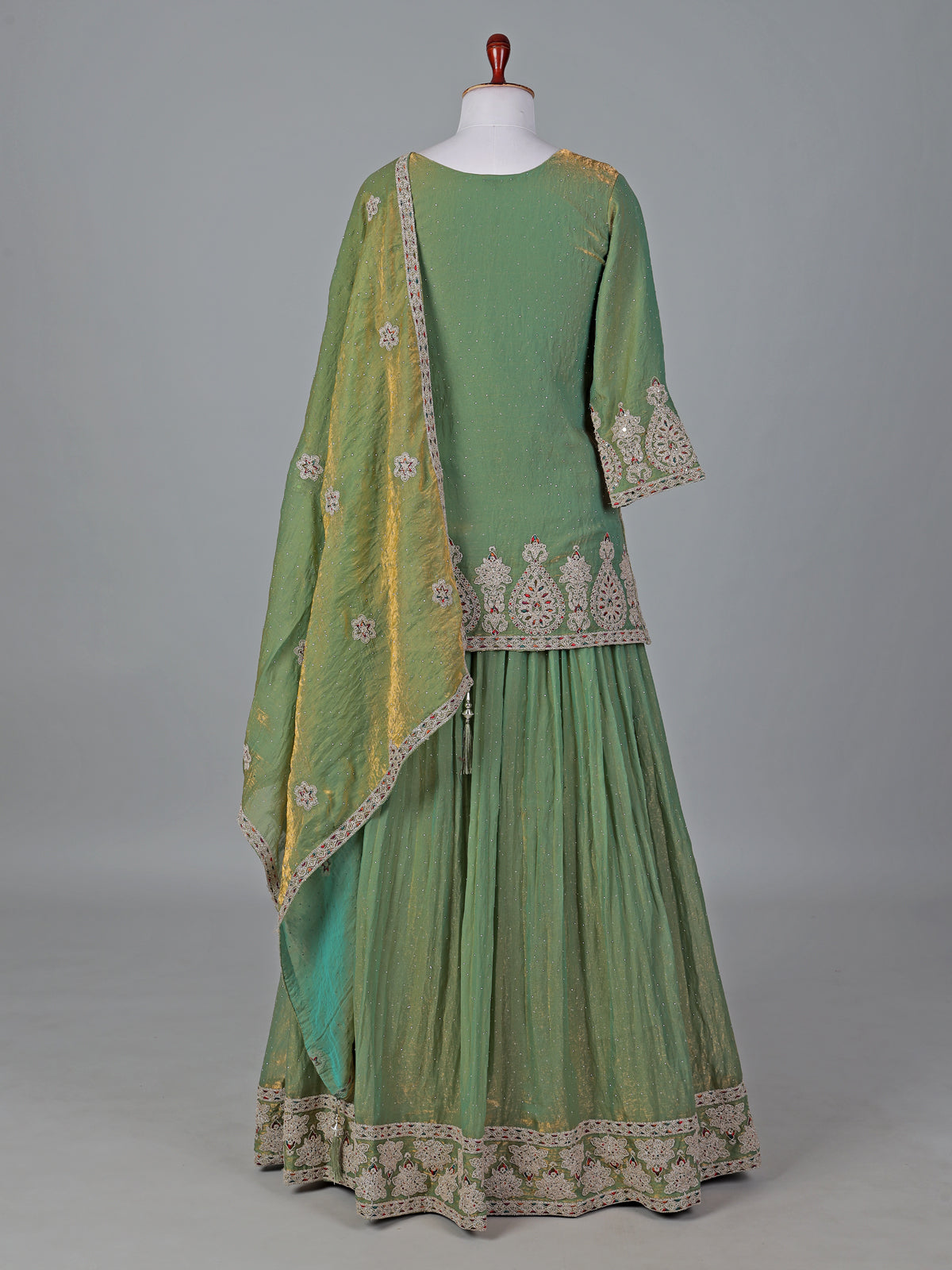 Pastel green silk lehenga style salwar suit with dupatta