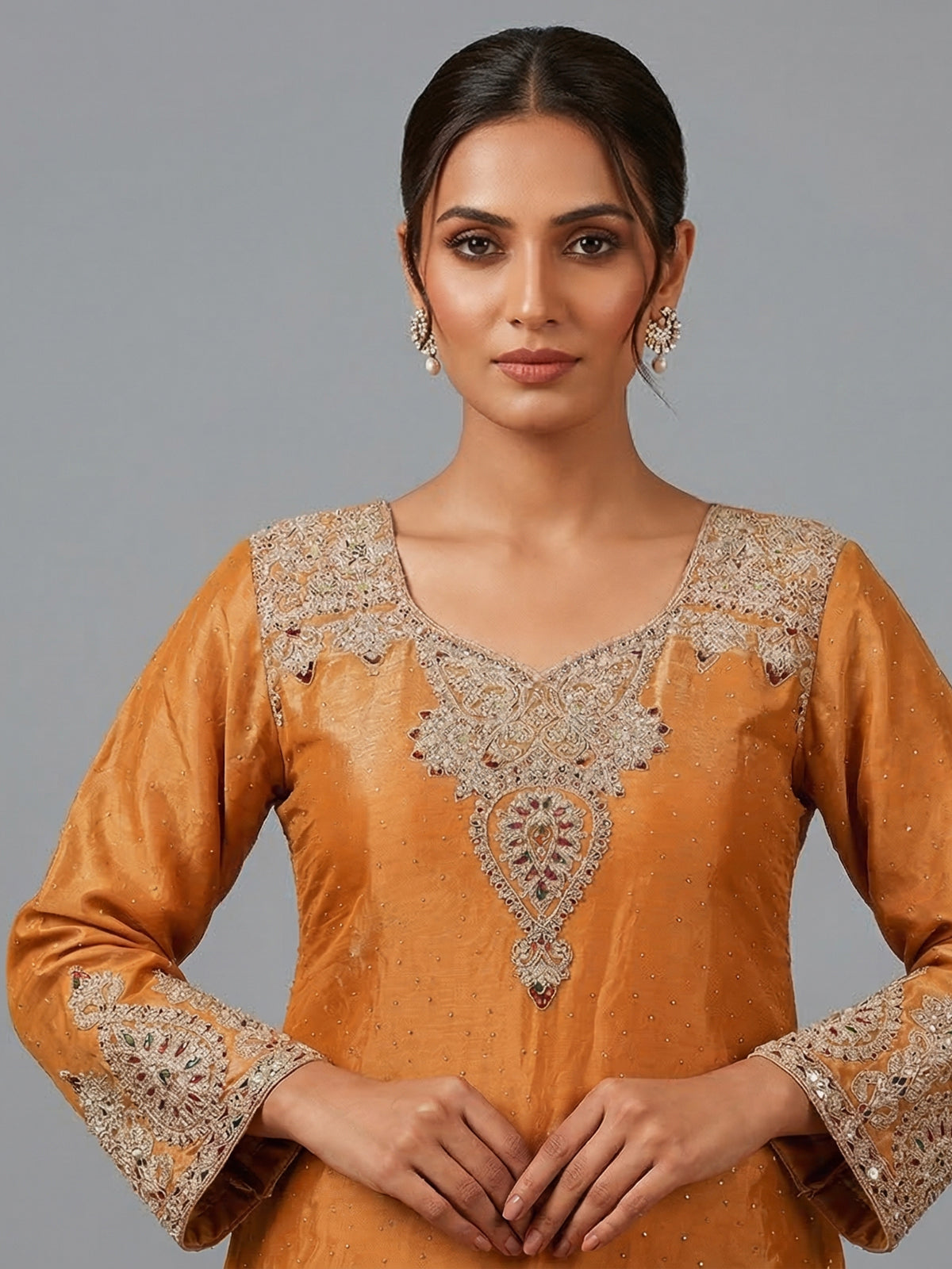 Mustard yellow silk lehenga style festive salwar suit