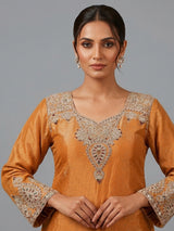 Mustard yellow silk lehenga style festive salwar suit