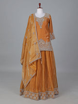 Mustard yellow silk lehenga style festive salwar suit