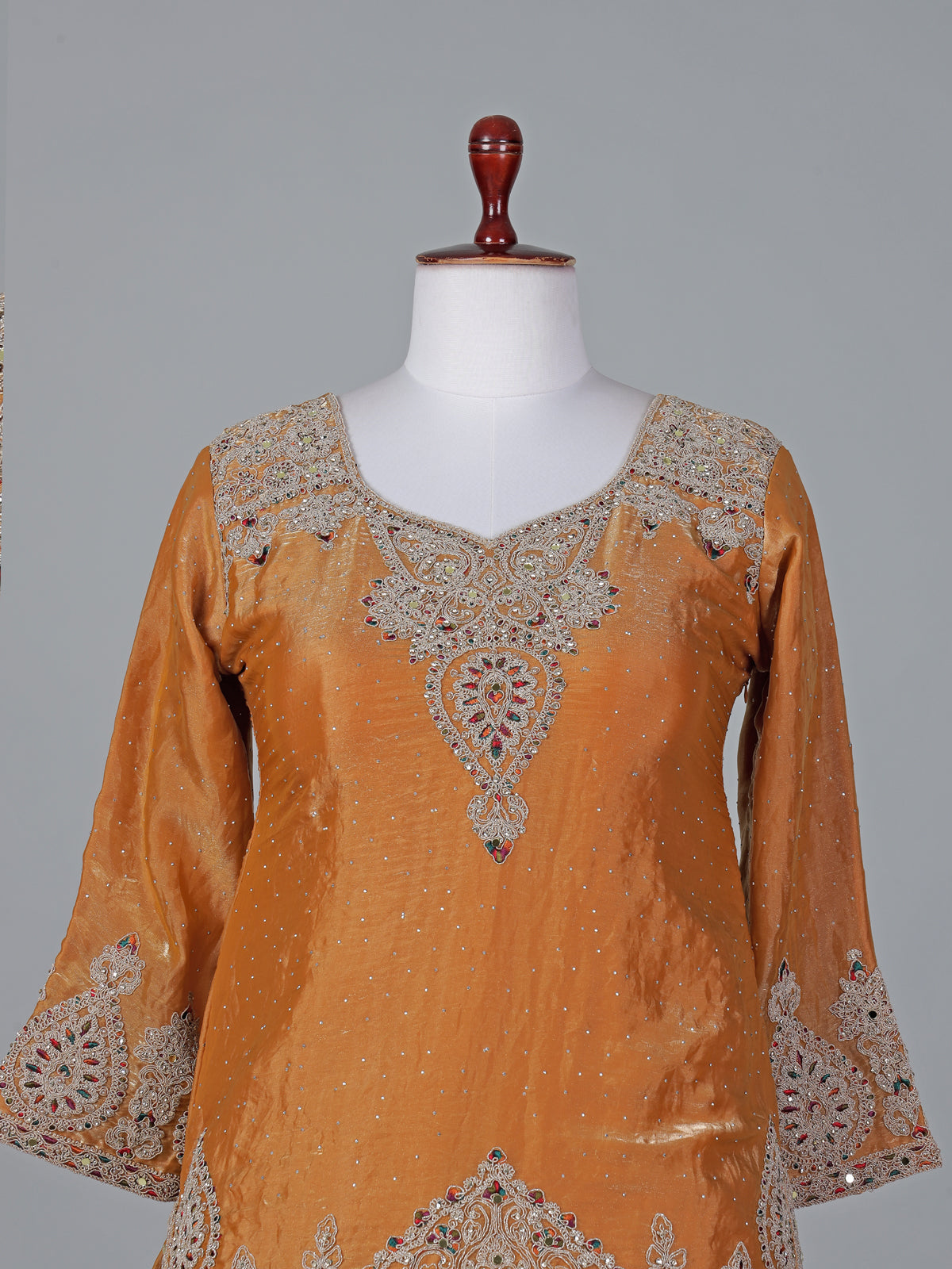 Mustard yellow silk lehenga style festive salwar suit
