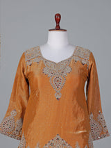 Mustard yellow silk lehenga style festive salwar suit