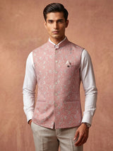 Deep pink embroidery cotton waistcoat for men