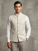 Beige embroidered cotton silk waistcoat
