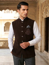 Dark brown woolen waistcoat with embellished pocket