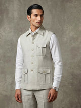 Beige silk three pocket wedding waistcoat