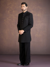 Black jacquard indo western set with beads cutdana work