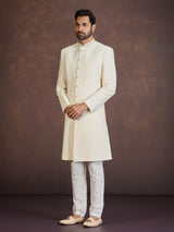 Cream Llucknowi Indo western set with zardosi embroidery