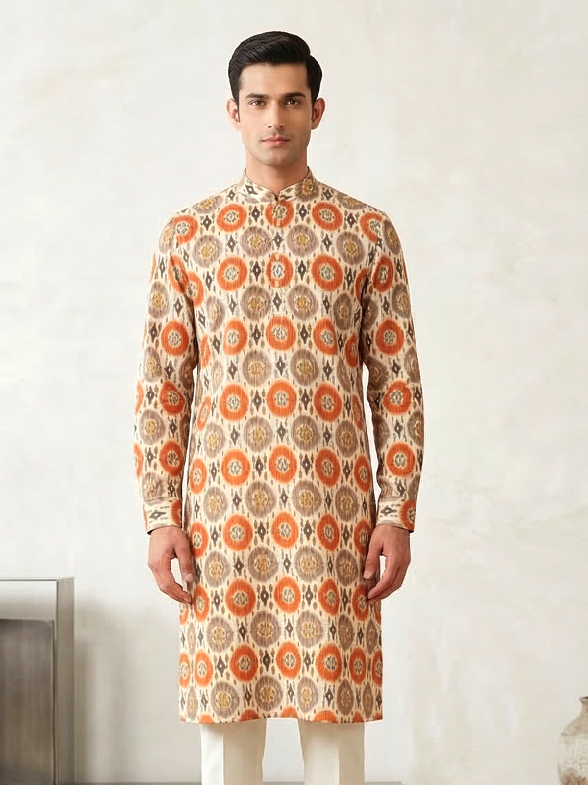 Mesmrizing beige cotton kurta for men