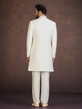 Cream jacquard indo western set with zardosi embellishment