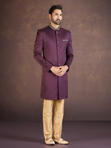 Wine jacquard Indo western set with embroidered detailing