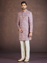 Multicolour jacquard indo western set with embellished embroidery