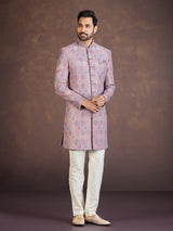 Multicolour jacquard indo western set with embellished embroidery