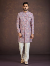 Multicolour jacquard indo western set with embellished embroidery
