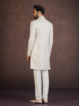 Beige jacquard Indo western set with elegant embellishment work