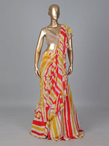 Yellow chiffon silk printed ready to wear saree