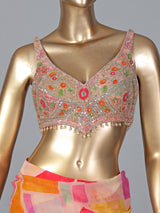 Peach chiffon silk printed ready to wear party saree
