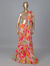 Peach chiffon silk printed ready to wear party saree
