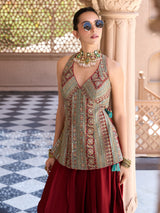 Maroon elegant silk dhoti suit for women wedding wear