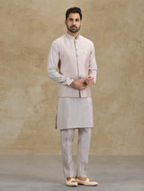 Light peach silk embroidered waistcoat set