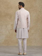 Light peach silk embroidered waistcoat set