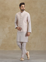 Light peach silk embroidered waistcoat set