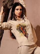Beige linen co ord set with cutwork