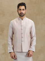 Light peach silk embroidered waistcoat set