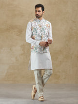 Cream printed silk waistcoat set festive ethnic wear