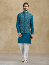 Rama green woven jacquard silk waistcoat set