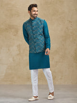Rama green woven jacquard silk waistcoat set