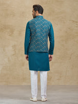 Rama green woven jacquard silk waistcoat set