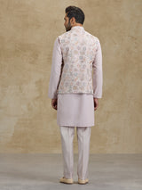 Lilac purple silk waistcoat set with thread and sequins work