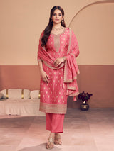 Peach festive wear silk salwar suit for women