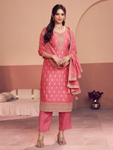 Peach festive wear silk salwar suit for women