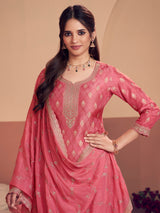 Peach festive wear silk salwar suit for women