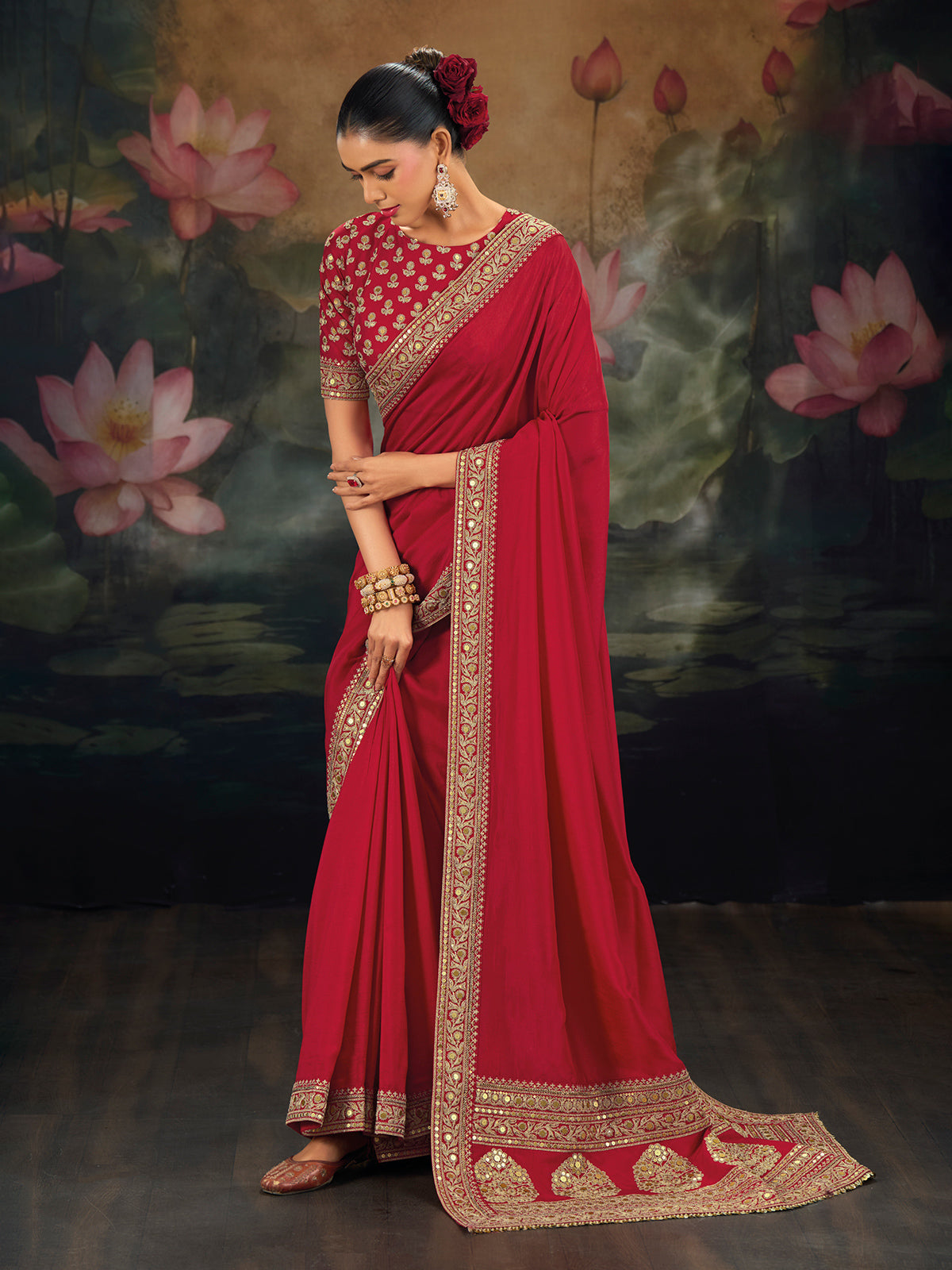 Maroon plain silk saree with highlighted border