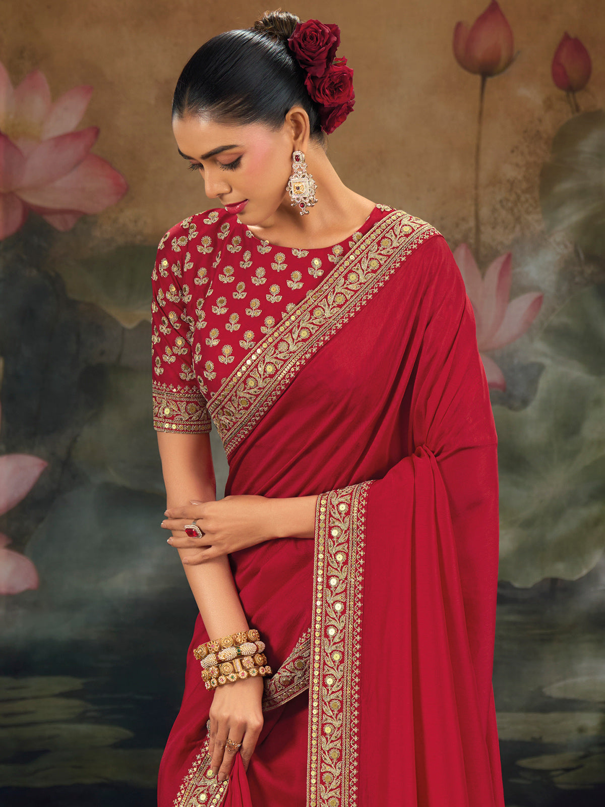 Maroon plain silk saree with highlighted border